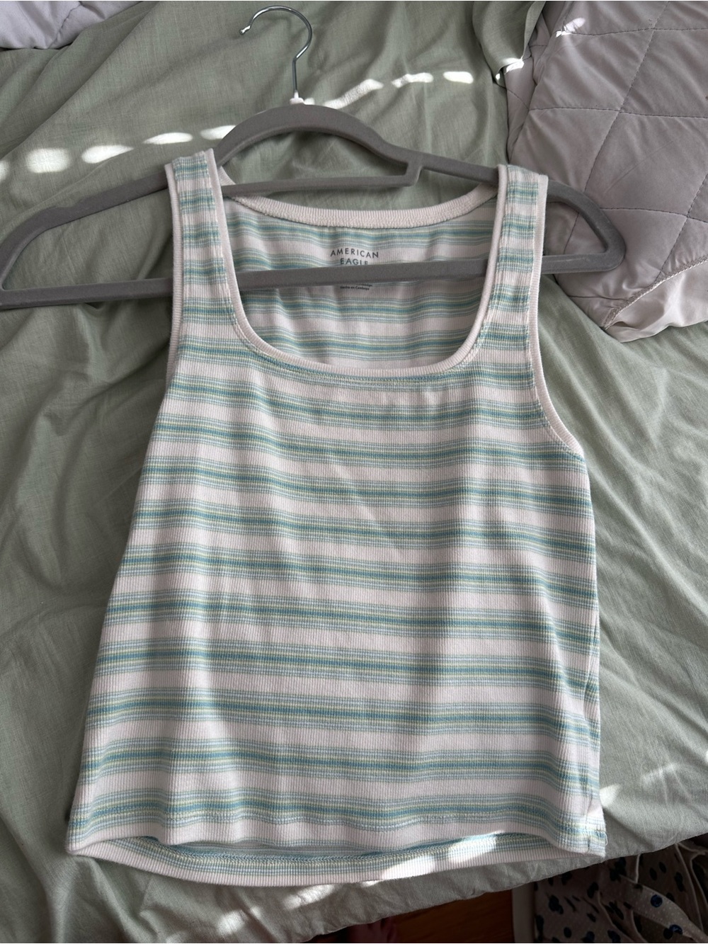 American Eagle Outfitters Cream and Mint Striped Tank